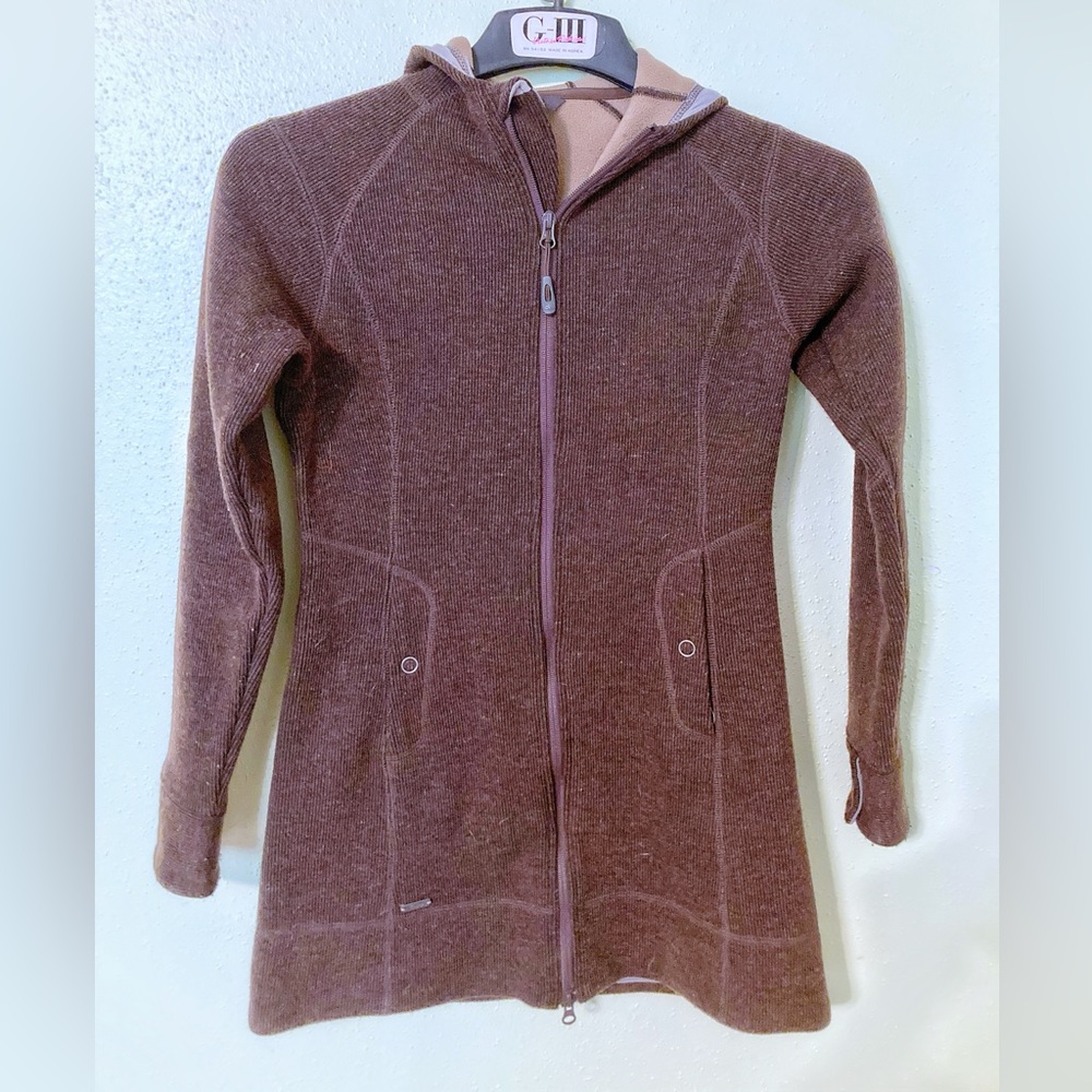 Outdoor Research Salida Long Hoodie Fleece Jacket Wool Tunic Brown Womens XS